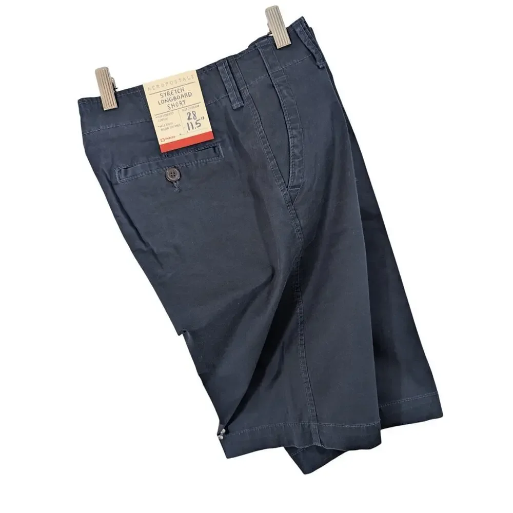 NWT! AEROPOSTALE! NAVY BLUE LONGBOARD BELOW THE KNEE STRETCH COTTON SHORTS! 28